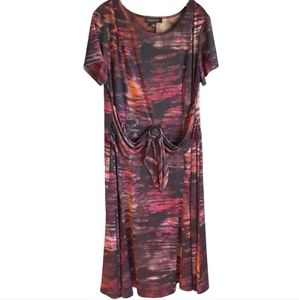 Earthtone print dress with sash belt size 1X NWT